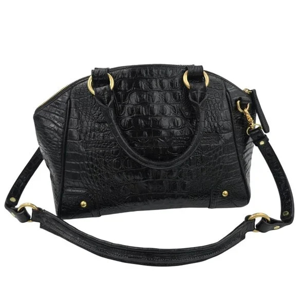 Brahmin Duxbury Satchel Black Melbourne Croc Embossed Leather Designer Purse Bag - Picture 6 of 16